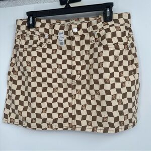 Madewell Brown & Ivory Checker Daisy Print Mini Skirt Size 27